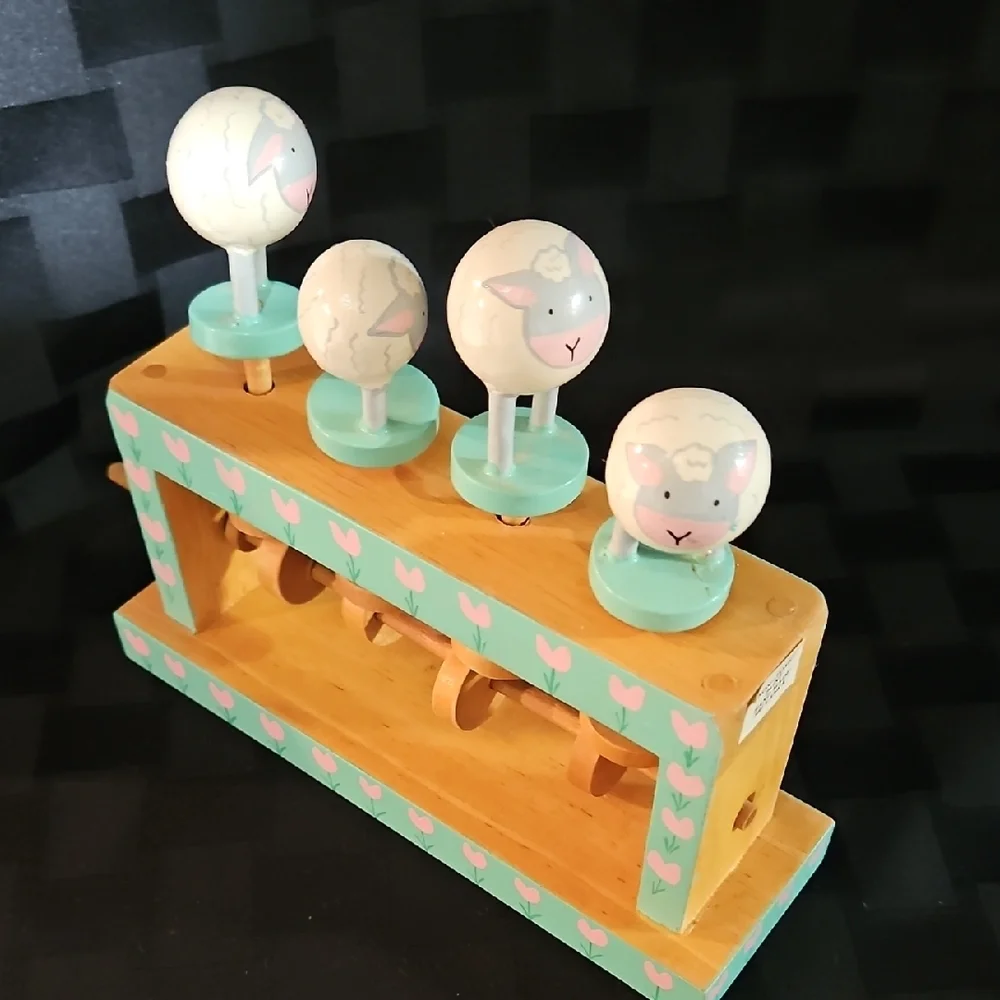 Hand-Cranked Automation Pop-Up Vintage Wooden Sheep Mechanical Crank Folk Art